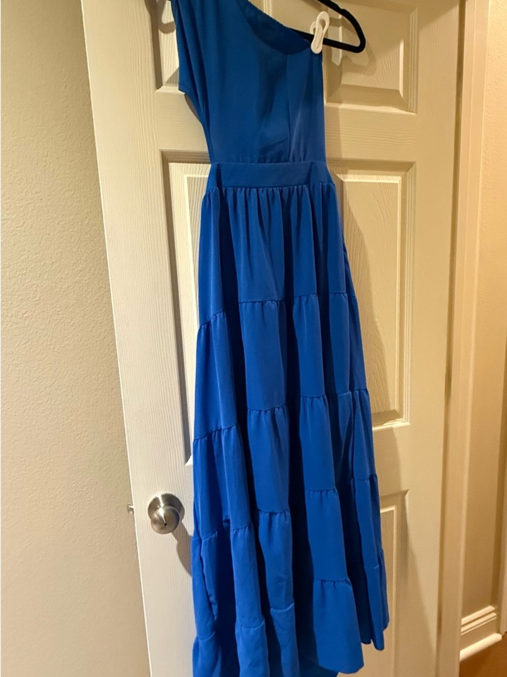 Blue One-Shoulder Tiered Maxi Dress